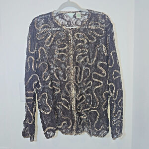 Vintage Black Lace Cardigan 2X Embroidered Romantic Whimsical Grunge Fairycore